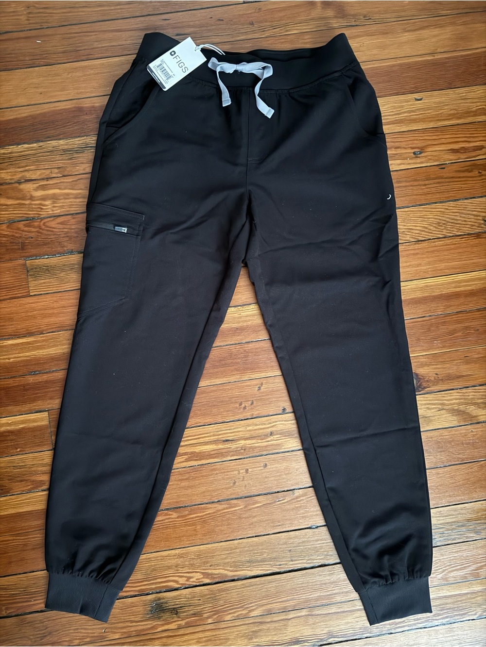Brand New w/Tags-Figs Black Jogger Scrub Pants with Gray Drawstring